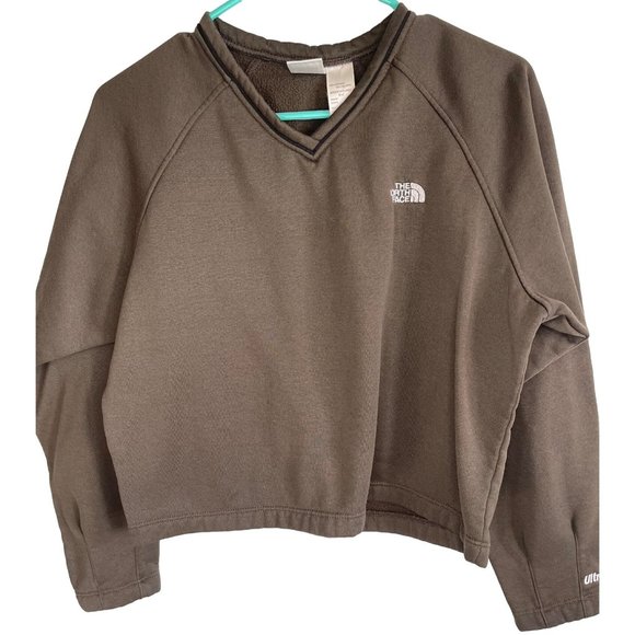 The North Face Tops - The North Face Womens Brown Fleece Lined Cropped V-Neck Sweatshirt Medium